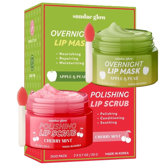 Sundae Glow Apple, Pear, Cherry & Mint Lip Mask and Scrub - Dermatologist Tested, Hydrating & Exfoliating, Korean Skin Care, Nourishes, Softens & Brightens Lips - Vegan & Natural - 1 Pack