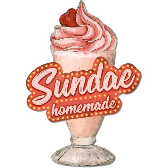 Sundae Vintage Metal Tin Sign Retro Ice Cream Plaque Poster Metal Wall Decorative Tin Signs for Home Kitchen Restaurant Coffee Shop Club Bar Decoration