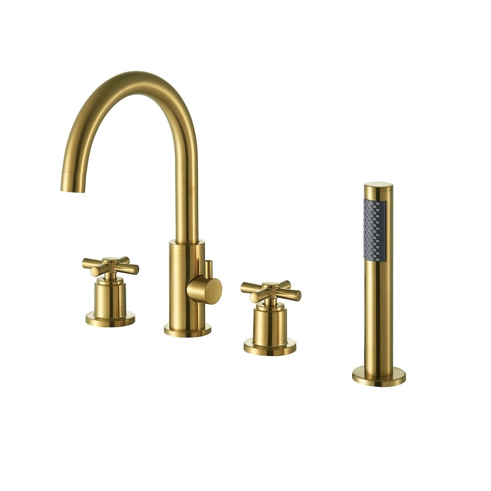 Brushed Gold Stainless Steel Deck-Mount Tub Faucet Set