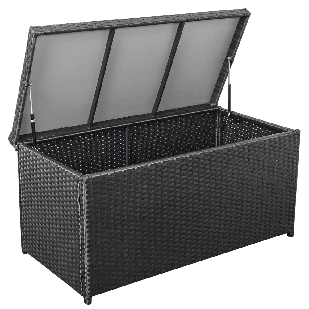 Sundale Outdoor Deluxe Wicker Deck Storage Box All Weather Patio Garden Furniture Patio Container, Black