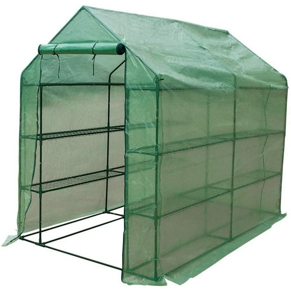 Sundale Outdoor Gardening Large 4 Tier 12 Shelf Hot Green House with PE Cover and Zipper Door, Waterproof Walk in Plant Green House, UV Protection, Insect Prevention, L97" x W56" x H77.6"