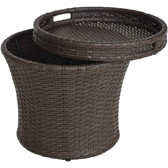 Sundale Outdoor Wicker Side Table All-Weather Patio Storage Box Rattan Bistro Table Brown