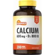 Calcium with Vitamin D3 | 600mg | 200 Caplets | Vegetarian, Non-GMO, and Gluten Free | by Sundance