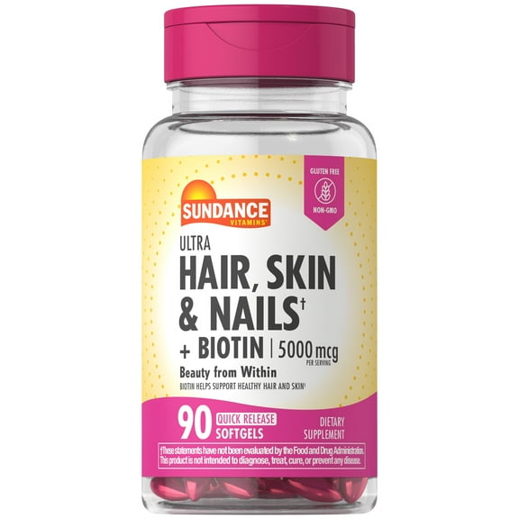 Hair, Skin & Nails Complex | 90 Softgels | with Biotin 5000mcg | Non-GMO and Gluten Free | by Sundance