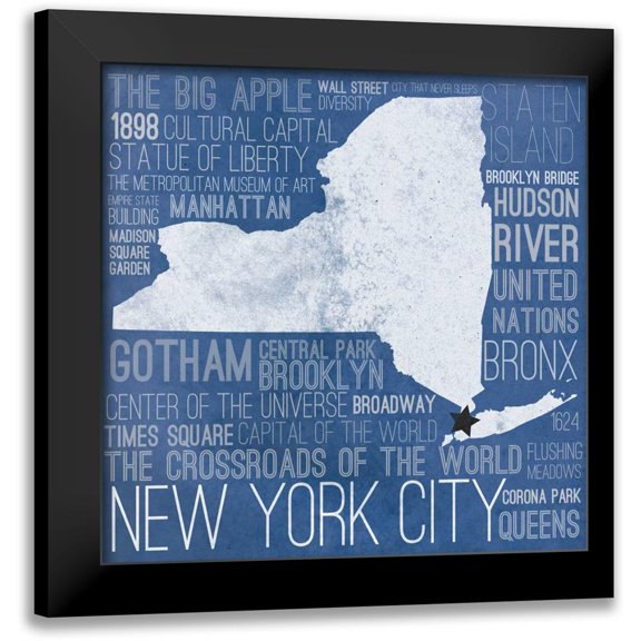 Sundance Studio 15x15 Black Modern Framed Museum Art Print Titled - New York Map Border