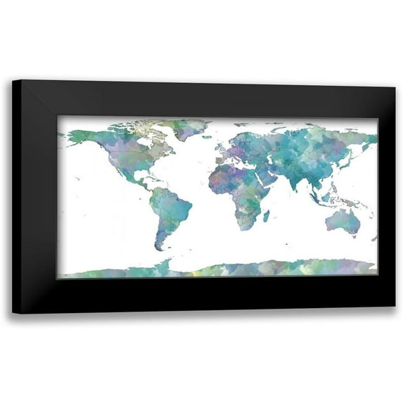 Sundance Studio 18x11 Black Modern Framed Museum Art Print Titled - World Map Watercolor