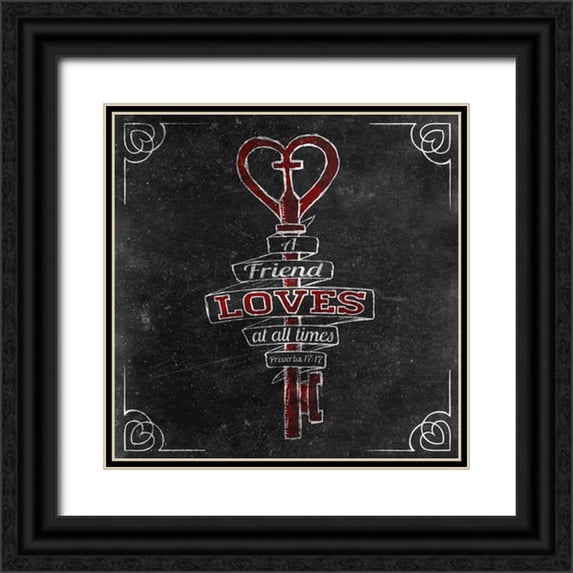Sundance Studio 26x26 Black Ornate Wood Framed with Double Matting Museum Art Print Titled - Friends Love Border I