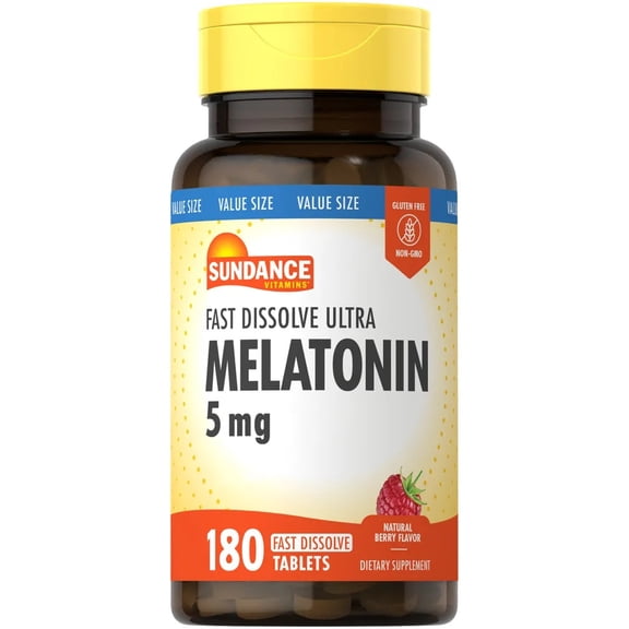 Melatonin 5mg Fast Dissolve | 180 Tablets | Berry Flavor | Non-GMO and Gluten Free | by Sundance