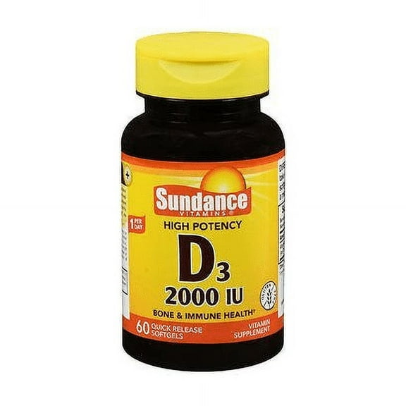 Sundance Vitamin D3 2000 IU High Potency Support Neuromuscular, 60ct,4-Pack