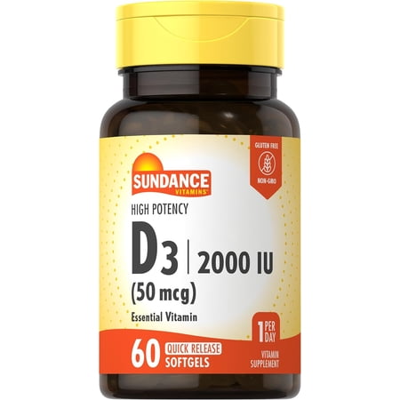 High Potency Vitamin D3 | 2000 IU (50 mcg) | 60 Quick Release Softgels | by Sundance