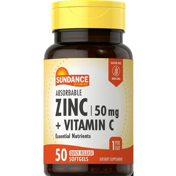 Absorbable Zinc With Vitamin C | 50mg | 50 Softgels | Essential Nutrients | For Men and Women | by Sundance