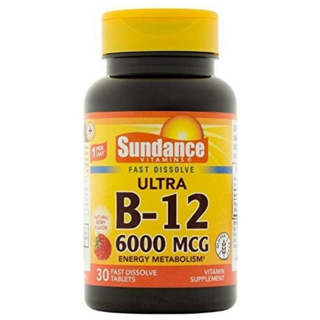 Sundance Vitamins B12 6000 mcg Tablets For Energy Metabolism, 30 ea (Pack of 4)