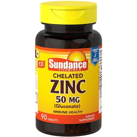 Sundance Vitamins Chelated Zinc 50 mg Tablets, 90 ea (Pack of 4)