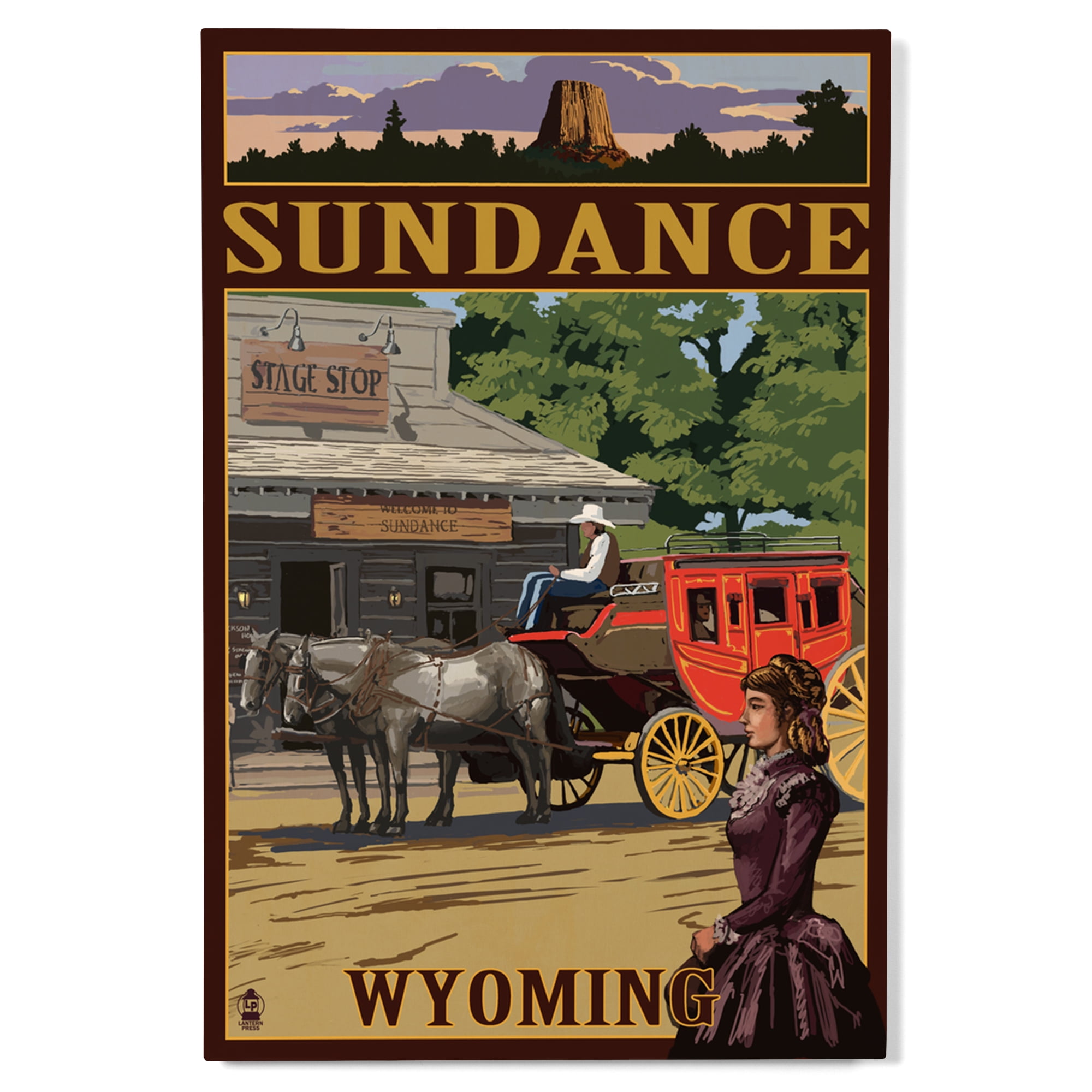 Sundance, Wyoming, Stagecoach Scene Birch Wood Wall Sign (12x18 Rustic ...