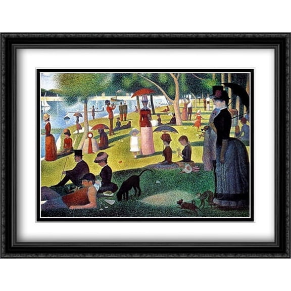 Sunday Afternoon on the Island of La Grande Jatte, c.1886 2x Matted 36x28 Large Black Ornate Framed Art Print by Georges Seurat
