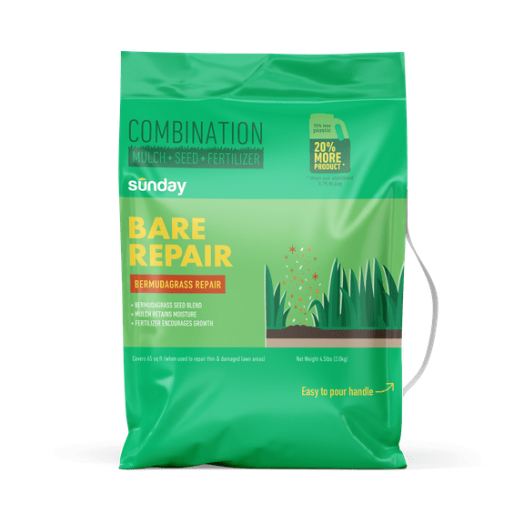 Sunday Bare Repair Bermudagrass Grass Seed, 4.5 lb - Moisture-Holding Recycled Paper Mulch