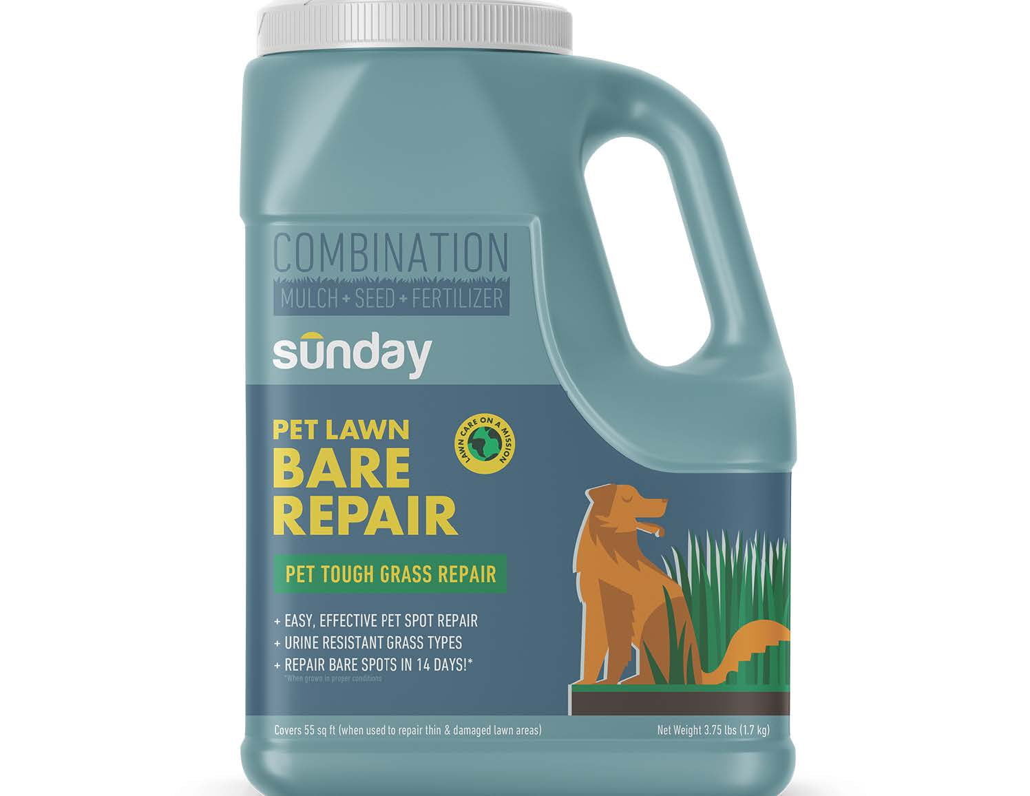 Sunday Bare Repair: Pet Lawn Grass Seed + Lawn Treatment, 3.75 lb, Sun & Shade