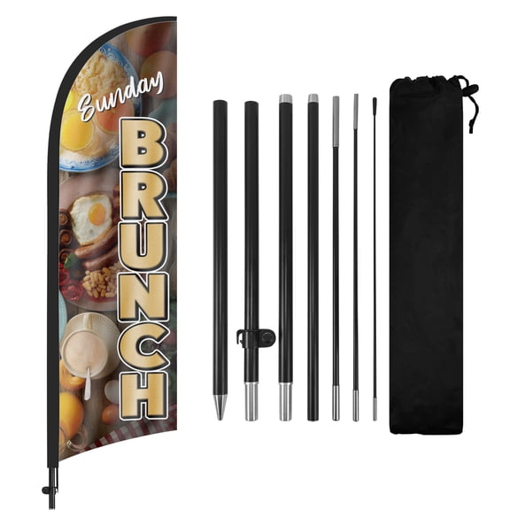 Sunday Brunch Advertising Feather Flags Banner, Sunday Brunch Swooper Flags with Poles and Ground Stake, 8FT Advertising Feather Flags Sign for Sunday Brunch Business