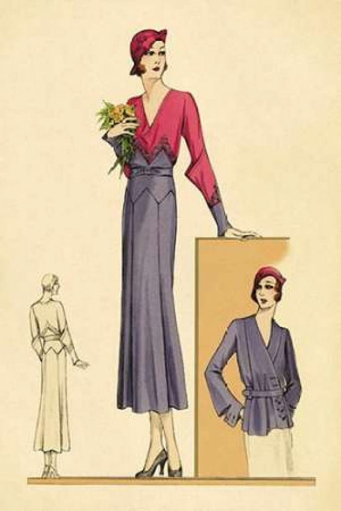 Sunday Dress in Periwinkle and Magenta Canvas Art - Vintage Fashion (24 x 36)