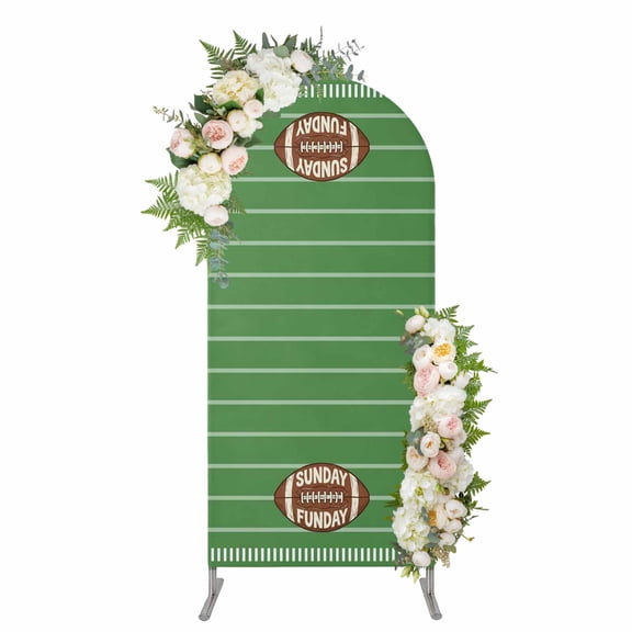 Sunday Funday Arch Backdrop Cover 5FT, American Rugby Football Ball Green Spandex Fitted Stretchy Arch Stand Covers, Round Top Chiara Backdrop Cover for Wedding Party Birthday Baby Shower