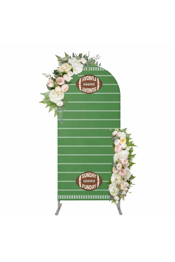 Sunday Funday Arch Backdrop Cover 5FT, American Rugby Football Ball Green Spandex Fitted Stretchy Arch Stand Covers, Round Top Chiara Backdrop Cover for Wedding Party Birthday Baby Shower