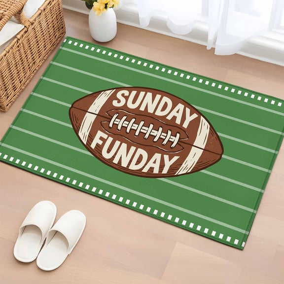 Sunday Funday Entryway Rug 2'x3'&nbsp; Non Slip Front Door Mats, American Rugby Football Ball Green Entrance Rugs Indoor Outdoor Carpet, Washable Floor Mats Small Area Rug for Bedroom Kitchen