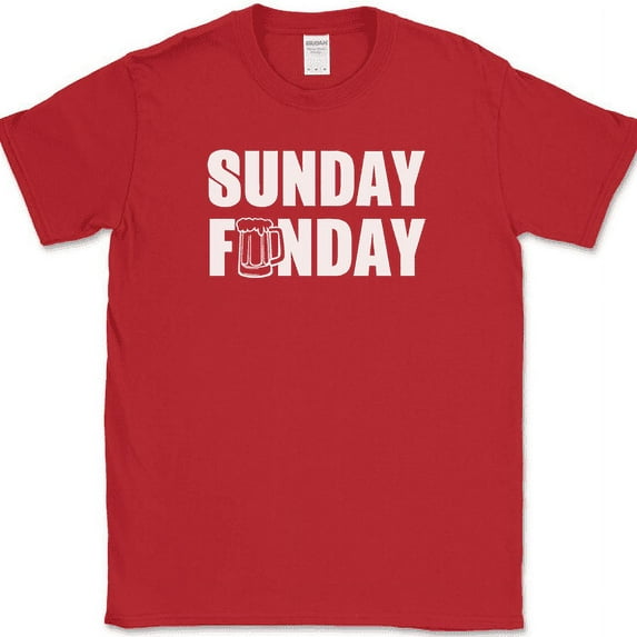 Sunday Funday T-Shirt Funny Drinking Beer Weekend Humor Gift Tee - Red, L