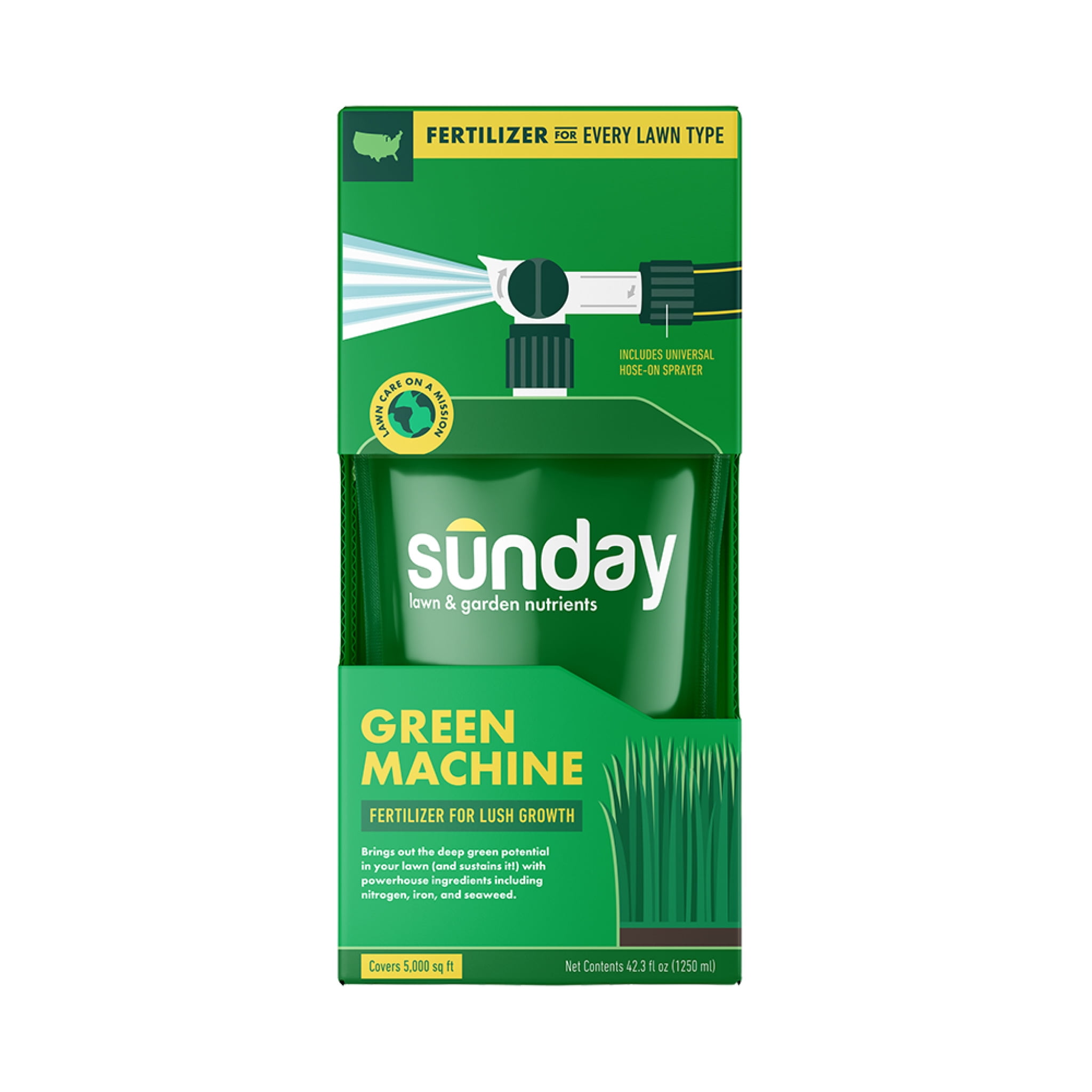 Sunday Green Machine Lawn Fertilizer for Lush Growth (2203), 42.3 oz