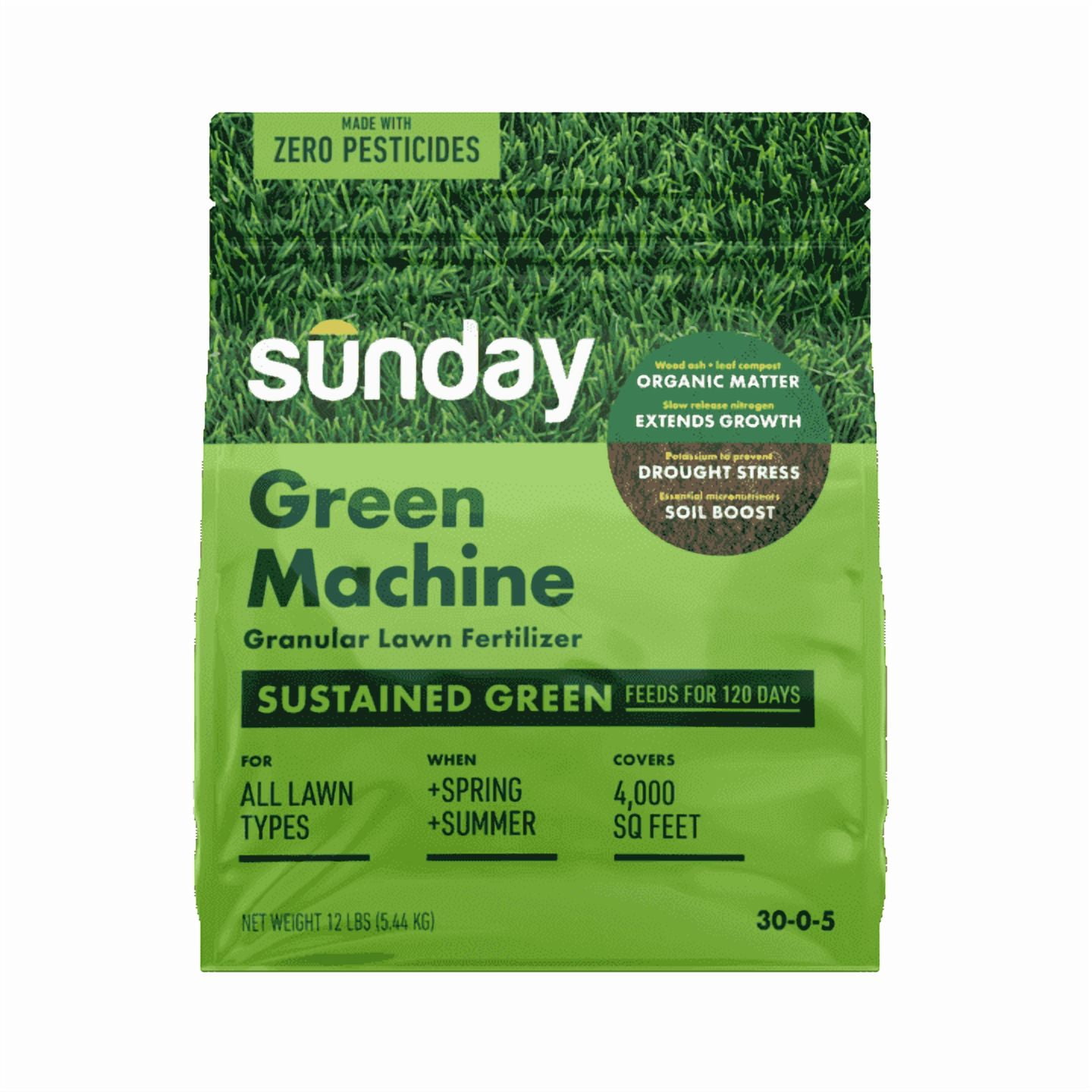 Sunday Green Machine Premium Granular Lawn Fertilizer, 4,000 Sq. ft. 12lbs