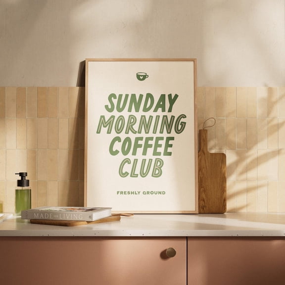 Sunday Morning Coffee Club Art Print Kitchen Wall Decor, Unframed Paper Poster 11x14in