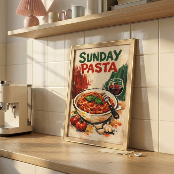 Sunday Pasta Poster, Italian Food Wall Art Poster, Retro Kitchen Decor, Pasta Lover , Poster Print Only