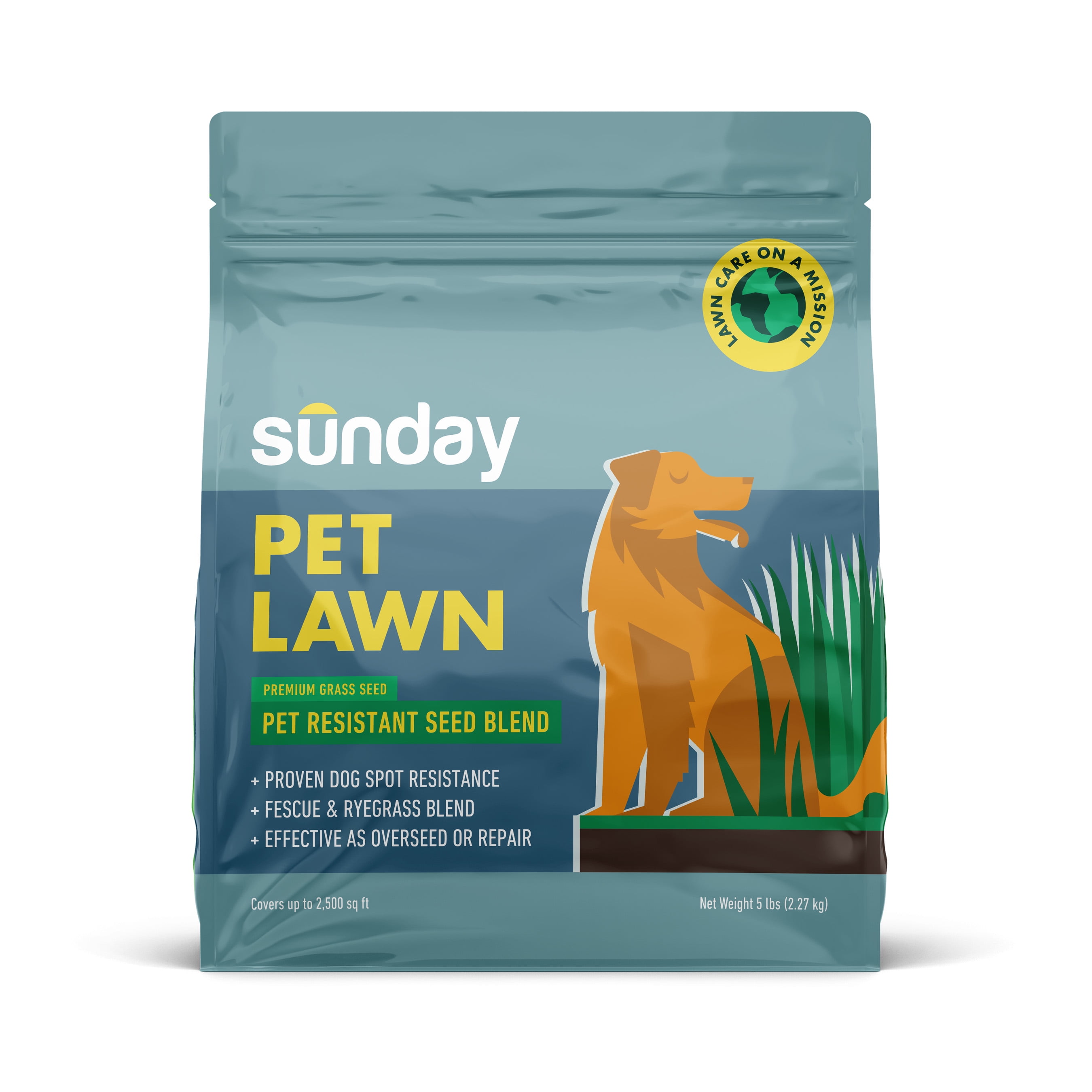 Sunday Pet Lawn Premium UrineResistant PetSafe Grass Seed, 5 lb Bag, Sun & Shade