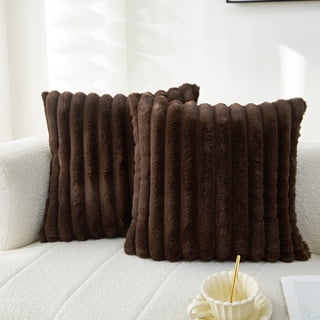 Sunday Praise Set of 2 Faux Fur Striped Decorative Pillow Covers 18x18 Inch Farmhouse Accent Boho Throw Pillow Cases Soft Fluffy Cushion Cases for Couch Sofa Bed,Dark Brown