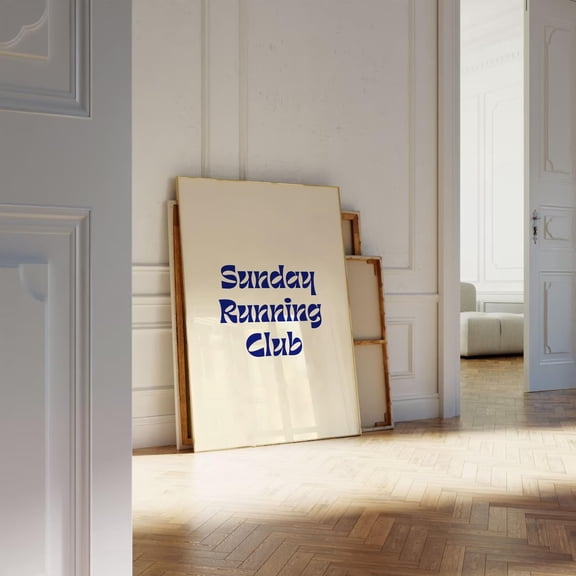 Sunday Running Club Beige Marathon Typography Wall Decor Unframed Paper Print