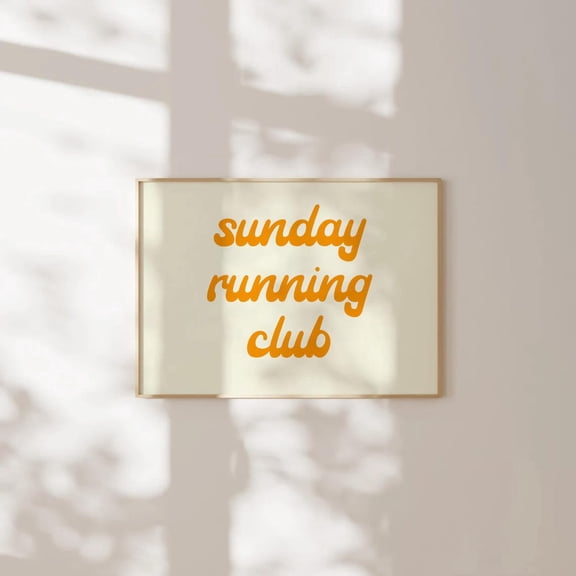 Sunday Running Club Orange Marathon Typography Wall Decor Unframed Paper Print