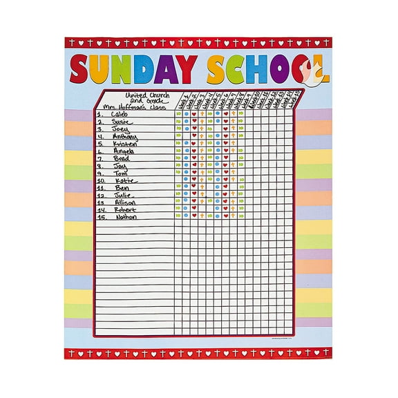 Sunday School Attendance Sticker Chart - Stationery - 6 Pieces