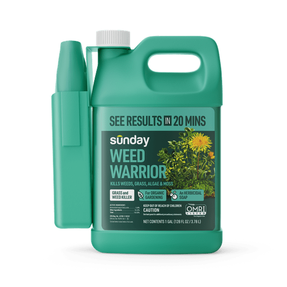 Sunday Weed Warrior Weed & Grass Killer, Non-Selective Herbicide, OMRI Listed, 224 sq ft, 1 Gal