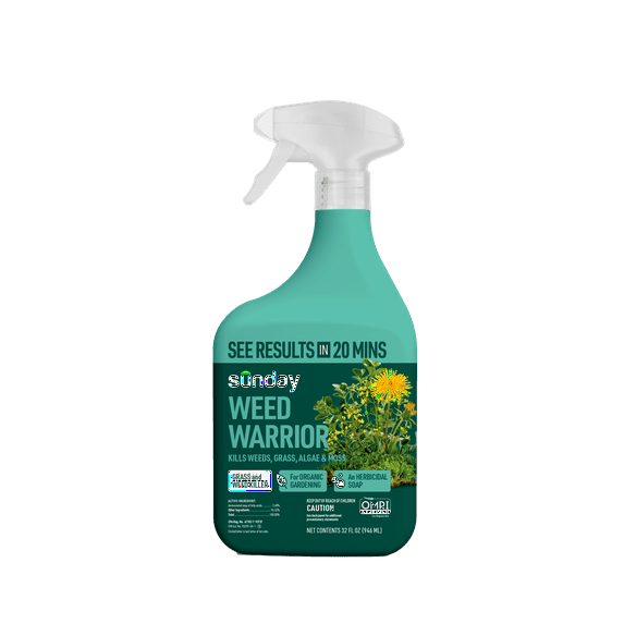 Sunday Weed Warrior Weed & Grass Killer, Non-Selective Herbicide, OMRI Listed, Ready-to-Use Spray, 32 fl oz