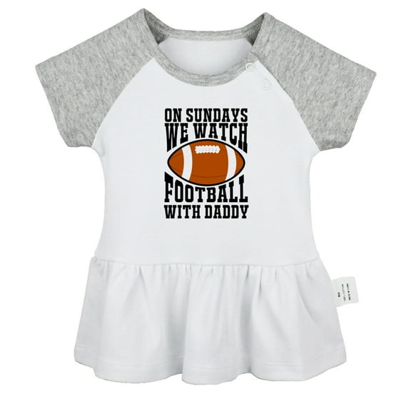 On Sundays We Watch Football With Daddy Funny Dresses For Baby, Newborn Babies Skirts, Infant Princess Dress, 0-24M Kids Graphic Clothes (Gray Raglan Dresses, 0-6 Months)