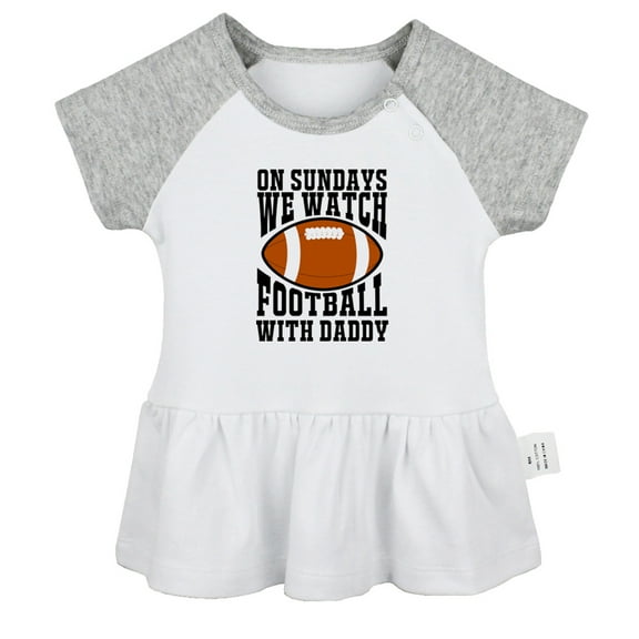 On Sundays We Watch Football With Daddy Funny Dresses For Baby, Newborn Babies Skirts, Infant Princess Dress, 0-24M Kids Graphic Clothes (Gray Raglan Dresses, 0-6 Months)