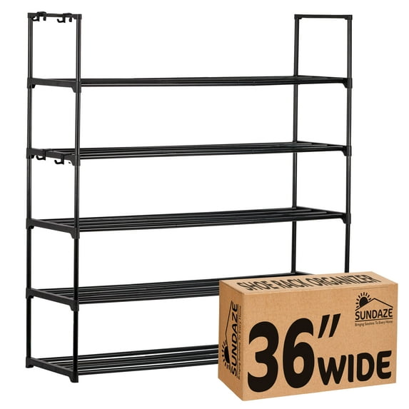 Sundaze Shoe Rack - 5 Tier Metal Shoe Rack for Front Door Entrance, Sturdy Long Shoe Organizer for Closet, Bedroom, Entryway, Garage, Black Metal Shoe Shelf, Holds Up to 25 Pairs