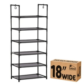 Sundaze Shoe Rack - 6 Tier Tall Shoe Rack for Closet, Sturdy Stackable Shoe Organizer for Closet, Bedroom, Entryway, Garage, Non Woven Fabric Shelf, Black, Holds 12-18 pairs