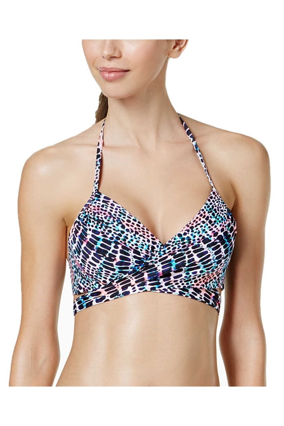 Black Multi Simone Bra-Sized Underwire Wrap Bikini Top 32C