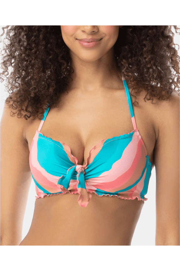 JADE Ava Printed Ruffled Bow Bikini Swim Top, US 32B, UK 32B