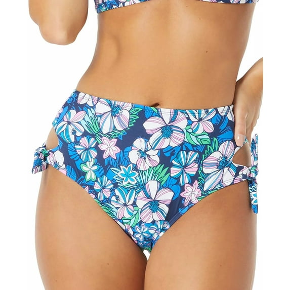 Sundazed Women's Floral Print Tie Side High Waist Bottoms Swimsuit Blue Size Medium