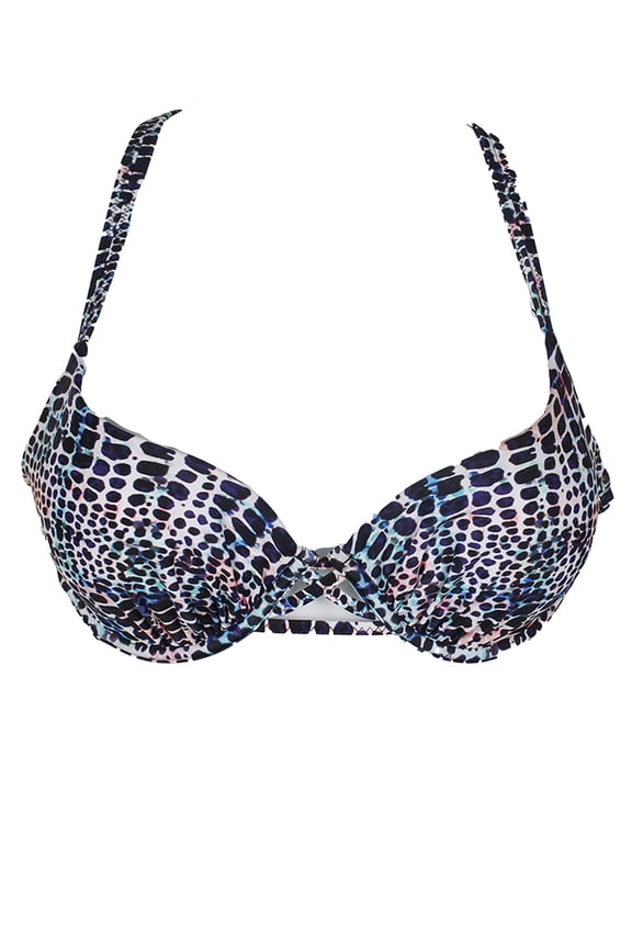 Womens Blac Multi Tribal Print Harper Bra-Sized Underwire Strappy Bikini Top 34B