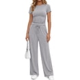 thumbnail image 1 of Sundazz 2 Piece Sets for Women Summer Lounge Set Ruched Top and Wide Leg Pants Matching Set Fashion Vacation Travel Outfits Clothes,Floral Gray,M, 1 of 8