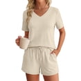 thumbnail image 1 of Sundazz Lounge Sets for Women Summer 2 Piece Outfits V Neck Shirts and Shorts Sets Casual Matching Sets, 1 of 7