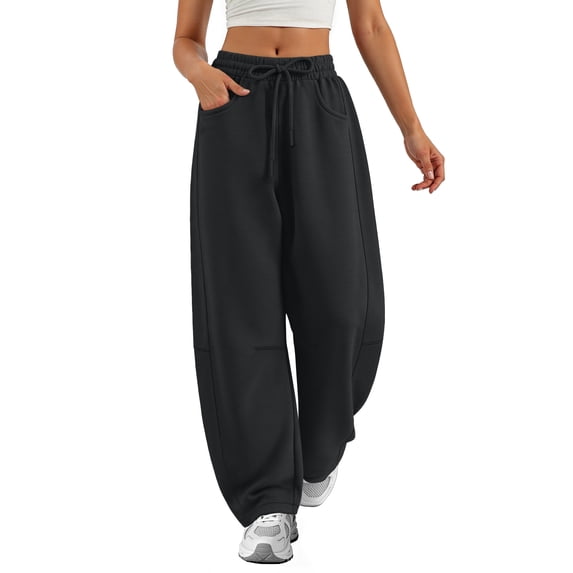 Sundazz Barrel Sweatpants Women Baggy Wide Leg Sweat Pants Drawstring Workout Pants with Pockets, XS-XL