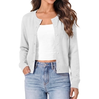 Sundazz Cropped Cardigan Sweaters for Women Lightweight Long Sleeve Cardigan Crewneck Button Up Sweaters